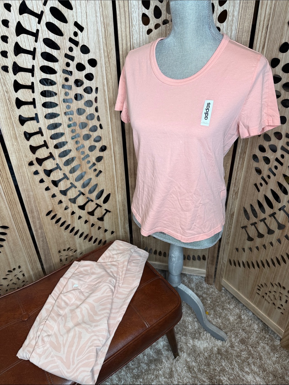 adidas Light Pink Crewneck Tee with Logo Patch